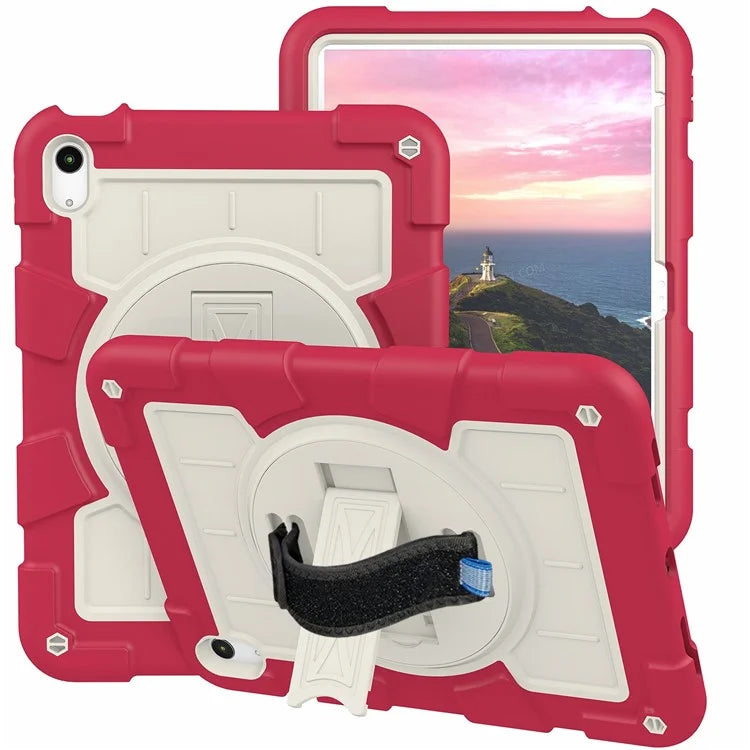 For iPad Air 11 (2024) Kickstand Case Rotating Hand Strap PC+TPU Tablet Cover with Shoulder Strap