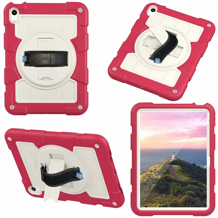 For iPad Air 11 (2024) Kickstand Case Rotating Hand Strap PC+TPU Tablet Cover with Shoulder Strap
