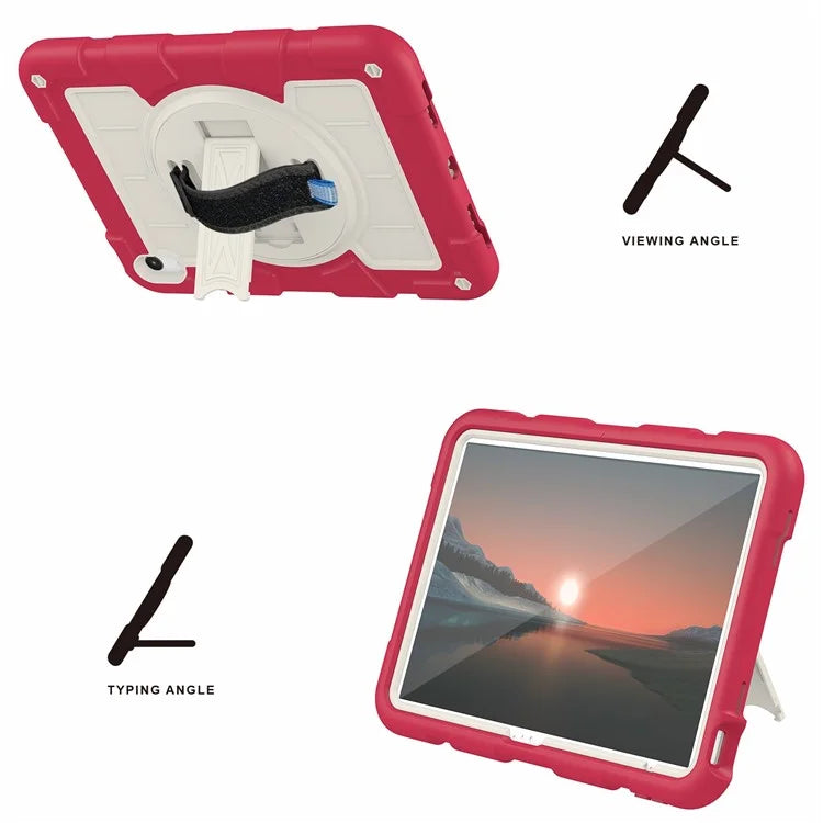 For iPad Air 11 (2024) Kickstand Case Rotating Hand Strap PC+TPU Tablet Cover with Shoulder Strap