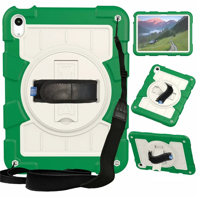 For iPad Air 11 (2024) Kickstand Case Rotating Hand Strap PC+TPU Tablet Cover with Shoulder Strap