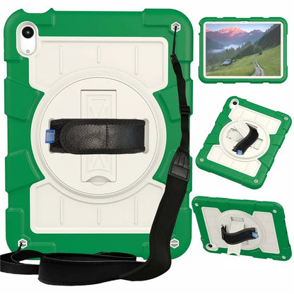 For iPad Air 11 (2024) Kickstand Case Rotating Hand Strap PC+TPU Tablet Cover with Shoulder Strap