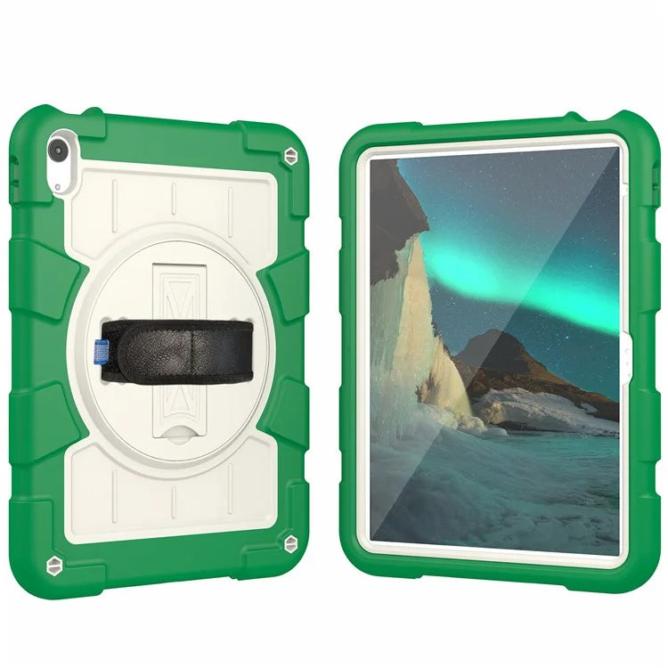 For iPad Air 11 (2024) Kickstand Case Rotating Hand Strap PC+TPU Tablet Cover with Shoulder Strap