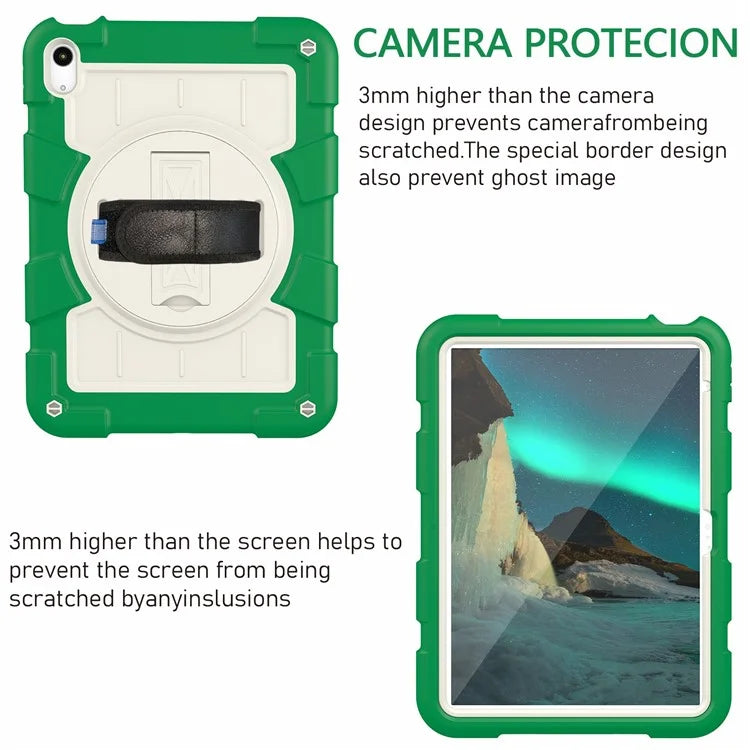 For iPad Air 11 (2024) Kickstand Case Rotating Hand Strap PC+TPU Tablet Cover with Shoulder Strap