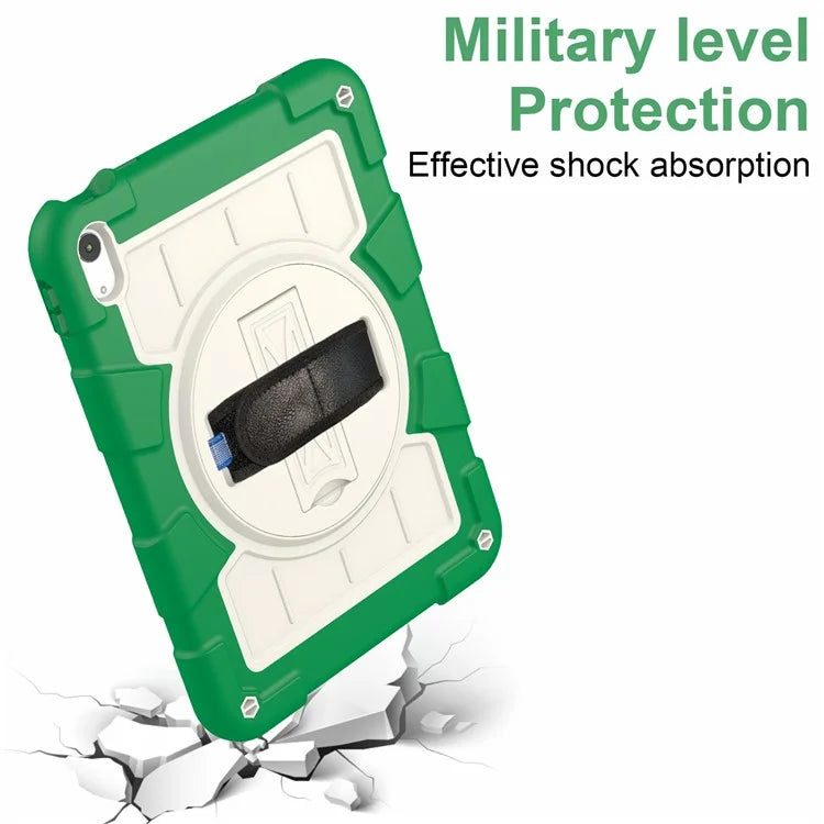 For iPad Air 11 (2024) Kickstand Case Rotating Hand Strap PC+TPU Tablet Cover with Shoulder Strap