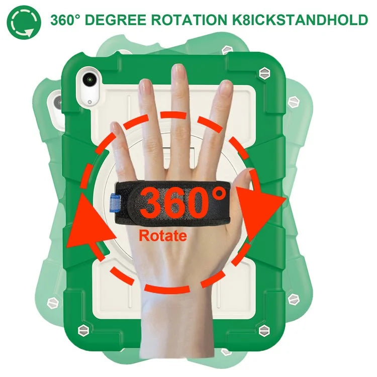 For iPad Air 11 (2024) Kickstand Case Rotating Hand Strap PC+TPU Tablet Cover with Shoulder Strap