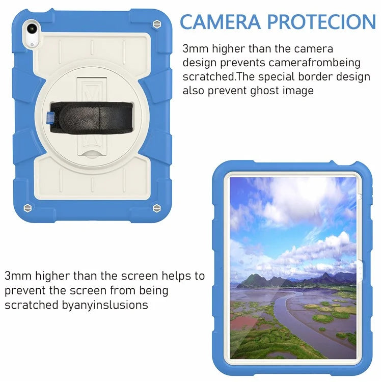 For iPad Air 11 (2024) Kickstand Case Rotating Hand Strap PC+TPU Tablet Cover with Shoulder Strap