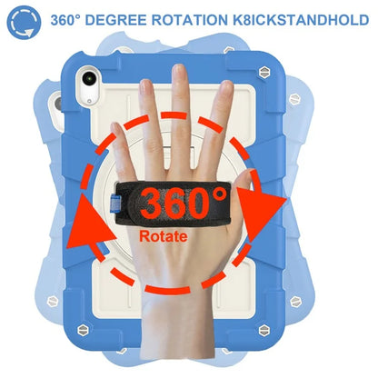 For iPad Air 11 (2024) Kickstand Case Rotating Hand Strap PC+TPU Tablet Cover with Shoulder Strap