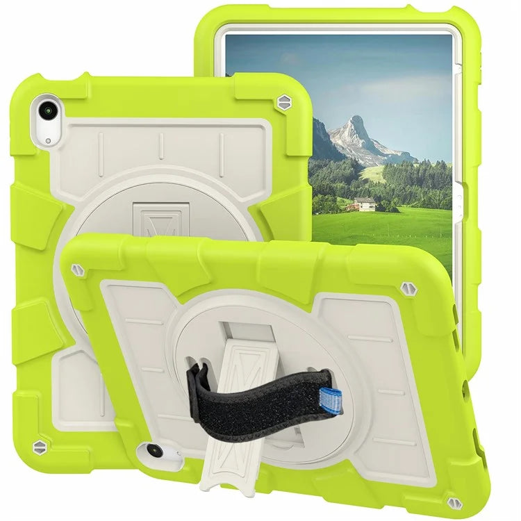 For iPad Air 11 (2024) Kickstand Case Rotating Hand Strap PC+TPU Tablet Cover with Shoulder Strap