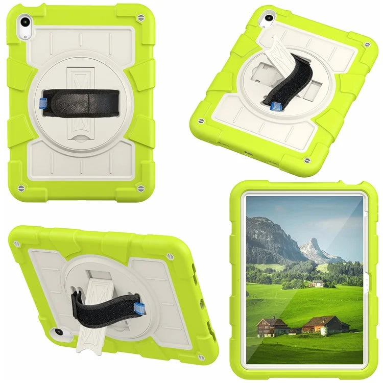 For iPad Air 11 (2024) Kickstand Case Rotating Hand Strap PC+TPU Tablet Cover with Shoulder Strap