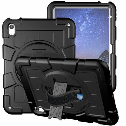 For iPad Air 11 (2024) Kickstand Case Rotating Hand Strap PC+TPU Tablet Cover with Shoulder Strap