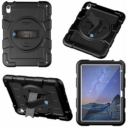 For iPad Air 11 (2024) Kickstand Case Rotating Hand Strap PC+TPU Tablet Cover with Shoulder Strap