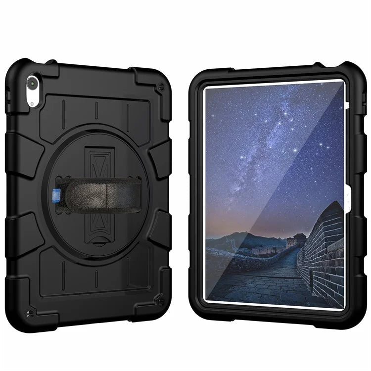 For iPad Air 11 (2024) Kickstand Case Rotating Hand Strap PC+TPU Tablet Cover with Shoulder Strap