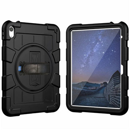For iPad Air 11 (2024) Kickstand Case Rotating Hand Strap PC+TPU Tablet Cover with Shoulder Strap