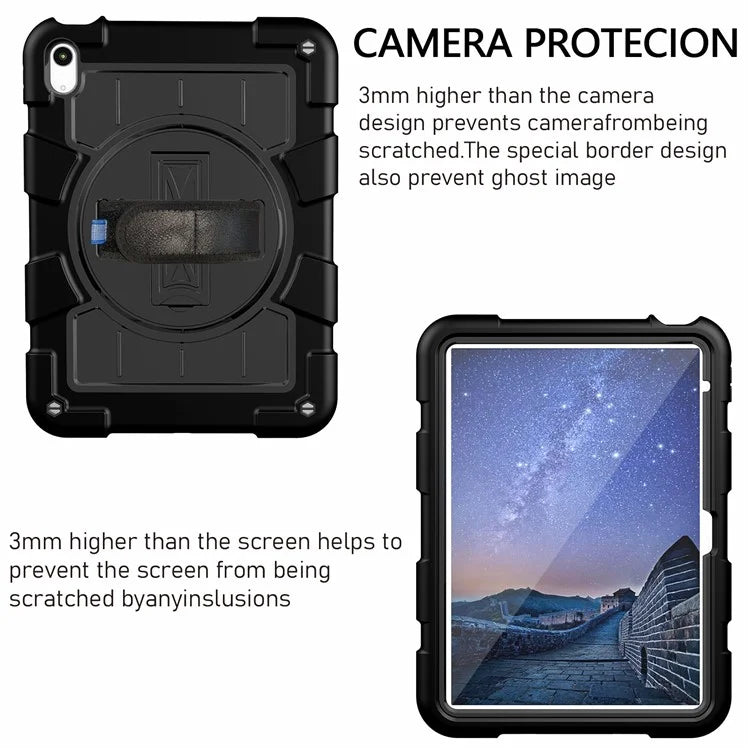 For iPad Air 11 (2024) Kickstand Case Rotating Hand Strap PC+TPU Tablet Cover with Shoulder Strap
