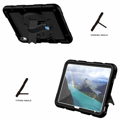 For iPad Air 11 (2024) Kickstand Case Rotating Hand Strap PC+TPU Tablet Cover with Shoulder Strap