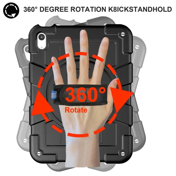 For iPad Air 11 (2024) Kickstand Case Rotating Hand Strap PC+TPU Tablet Cover with Shoulder Strap