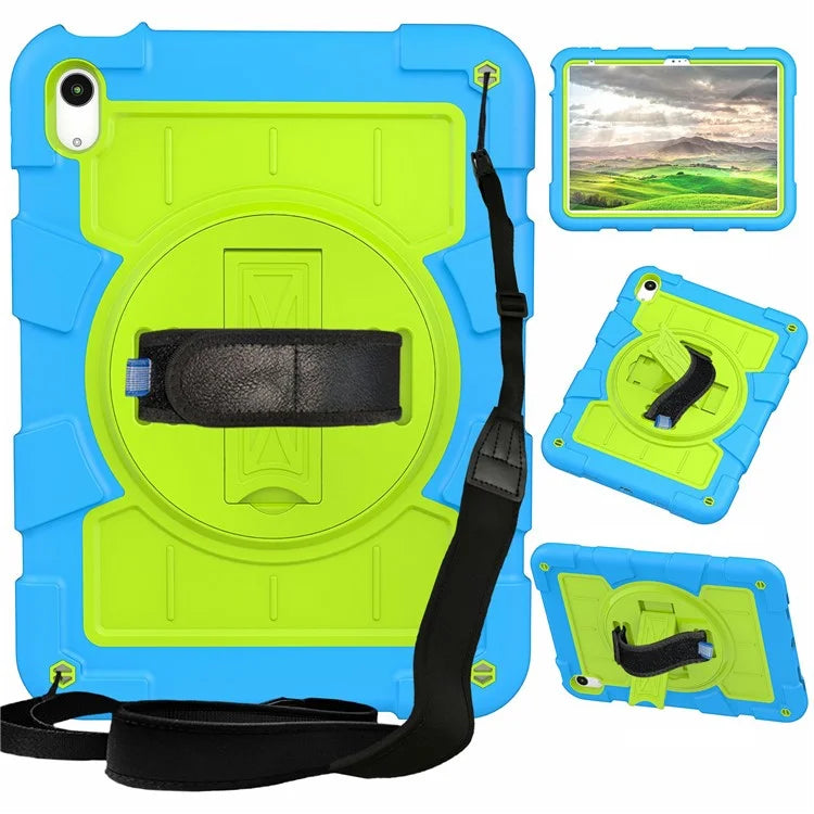 For iPad Air 11 (2024) Kickstand Case Rotating Hand Strap PC+TPU Tablet Cover with Shoulder Strap