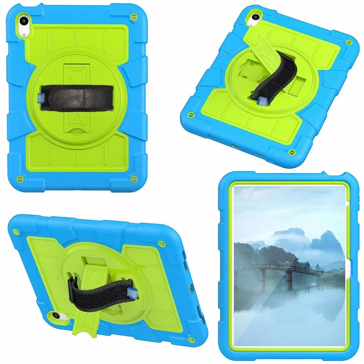 For iPad Air 11 (2024) Kickstand Case Rotating Hand Strap PC+TPU Tablet Cover with Shoulder Strap