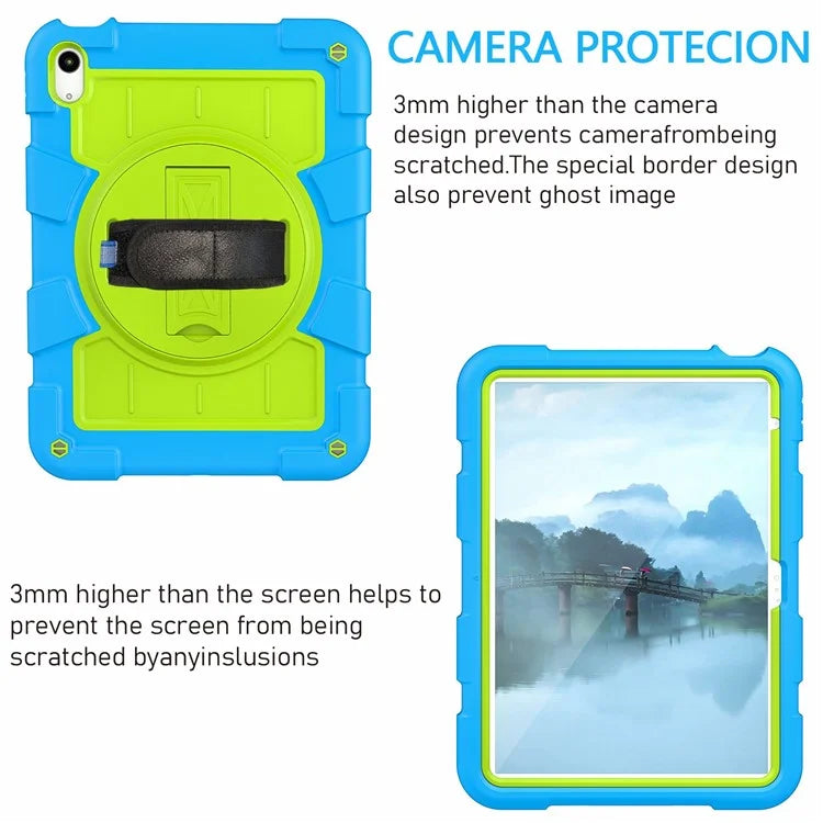 For iPad Air 11 (2024) Kickstand Case Rotating Hand Strap PC+TPU Tablet Cover with Shoulder Strap