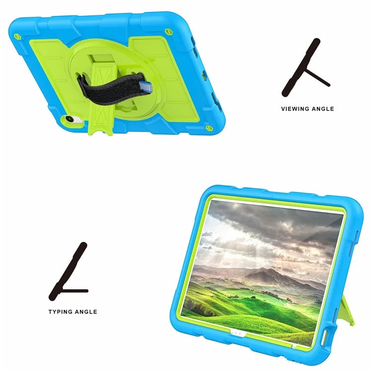 For iPad Air 11 (2024) Kickstand Case Rotating Hand Strap PC+TPU Tablet Cover with Shoulder Strap