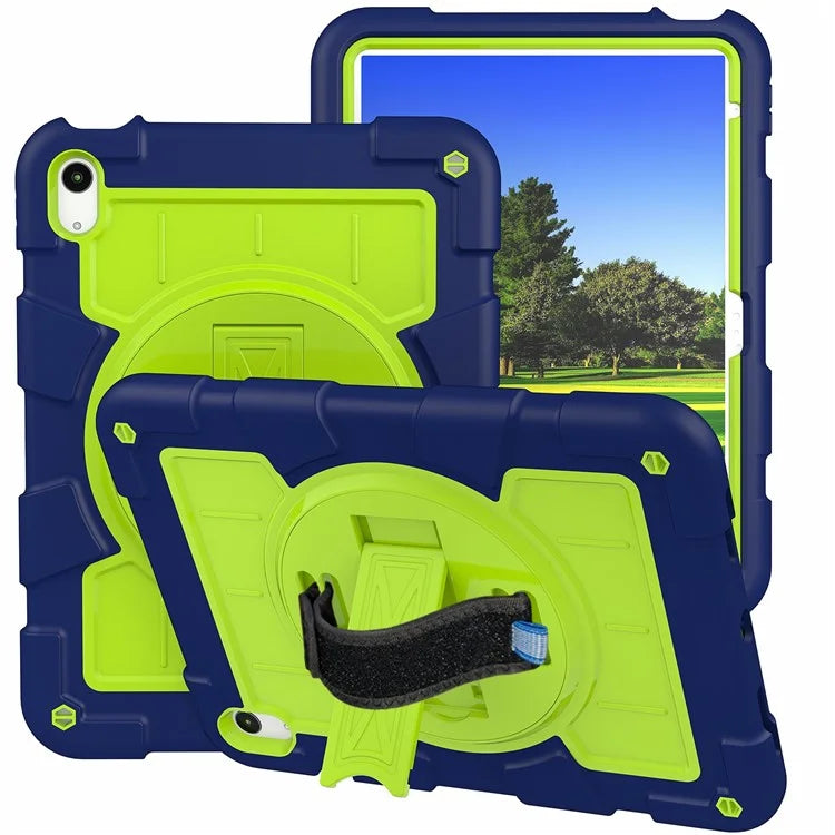 For iPad Air 11 (2024) Kickstand Case Rotating Hand Strap PC+TPU Tablet Cover with Shoulder Strap