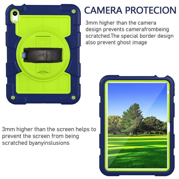 For iPad Air 11 (2024) Kickstand Case Rotating Hand Strap PC+TPU Tablet Cover with Shoulder Strap