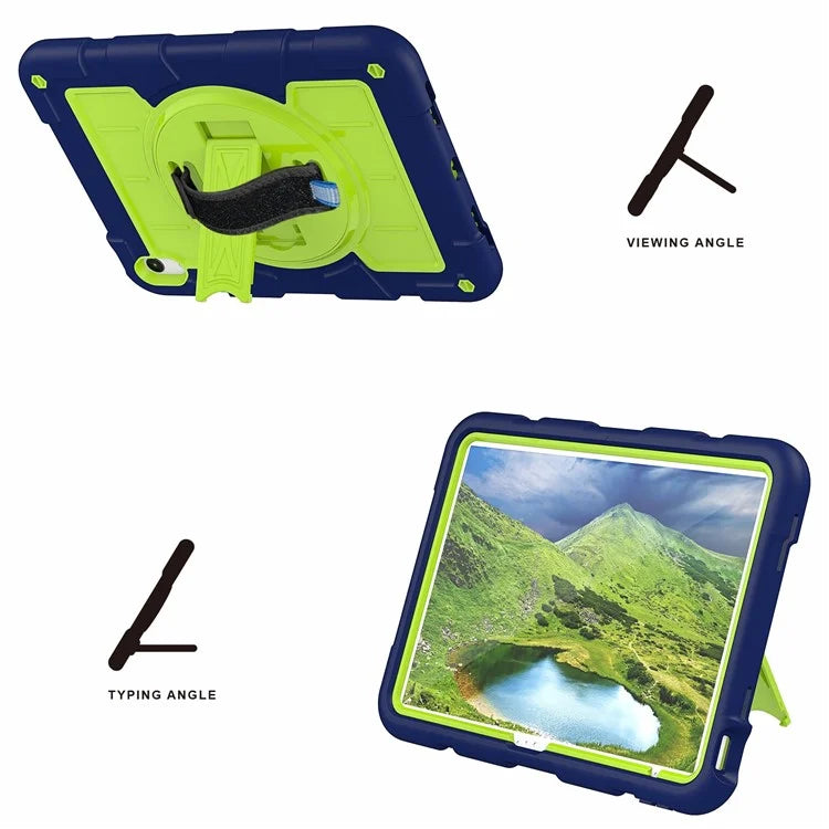 For iPad Air 11 (2024) Kickstand Case Rotating Hand Strap PC+TPU Tablet Cover with Shoulder Strap