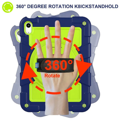 For iPad Air 11 (2024) Kickstand Case Rotating Hand Strap PC+TPU Tablet Cover with Shoulder Strap