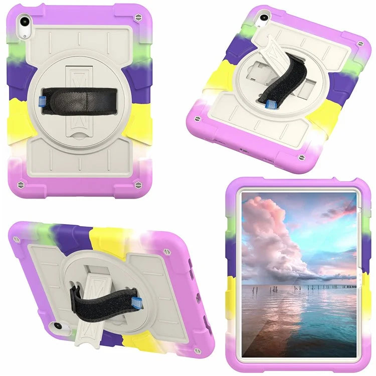 For iPad Air 11 (2024) Kickstand Case Rotating Hand Strap PC+TPU Tablet Cover with Shoulder Strap