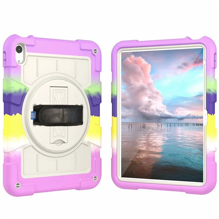 For iPad Air 11 (2024) Kickstand Case Rotating Hand Strap PC+TPU Tablet Cover with Shoulder Strap