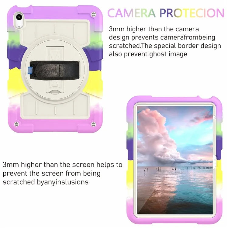 For iPad Air 11 (2024) Kickstand Case Rotating Hand Strap PC+TPU Tablet Cover with Shoulder Strap