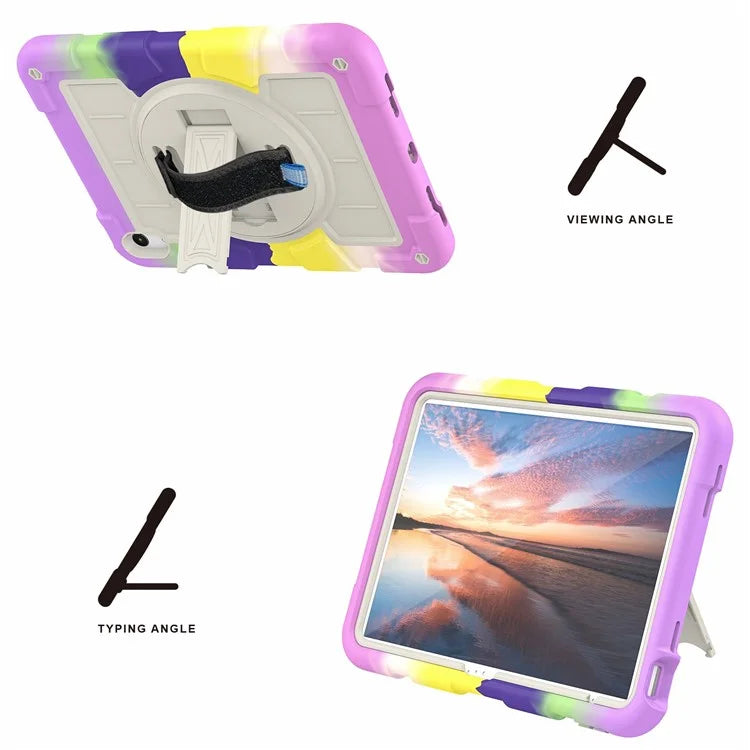 For iPad Air 11 (2024) Kickstand Case Rotating Hand Strap PC+TPU Tablet Cover with Shoulder Strap