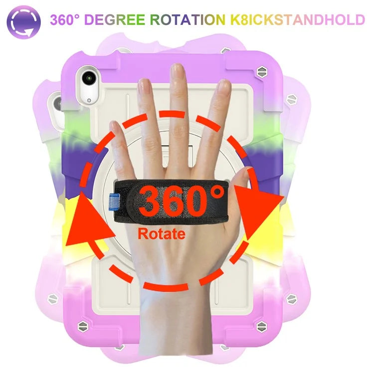 For iPad Air 11 (2024) Kickstand Case Rotating Hand Strap PC+TPU Tablet Cover with Shoulder Strap