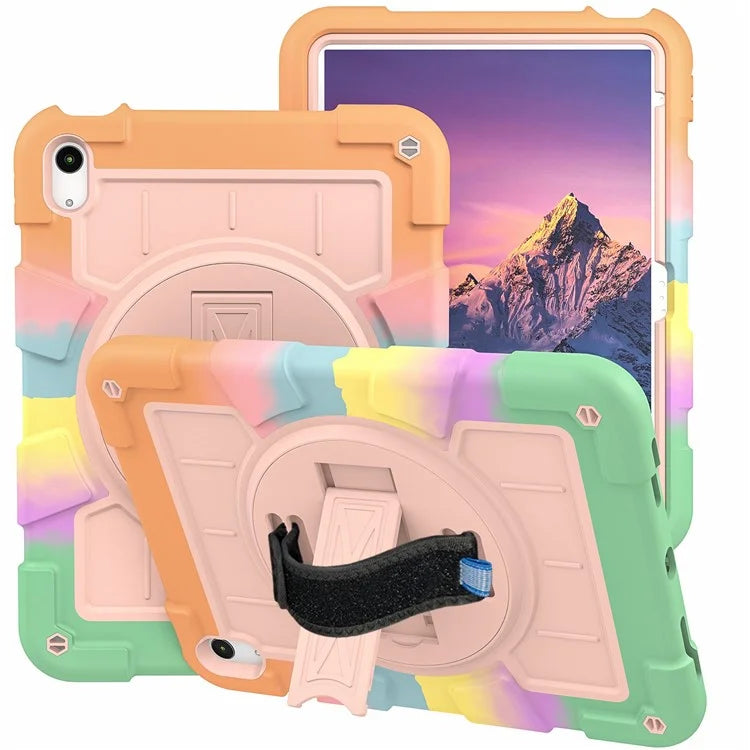 For iPad Air 11 (2024) Kickstand Case Rotating Hand Strap PC+TPU Tablet Cover with Shoulder Strap