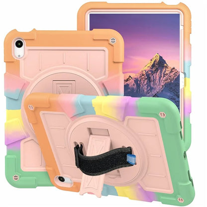 For iPad Air 11 (2024) Kickstand Case Rotating Hand Strap PC+TPU Tablet Cover with Shoulder Strap