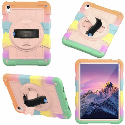 For iPad Air 11 (2024) Kickstand Case Rotating Hand Strap PC+TPU Tablet Cover with Shoulder Strap