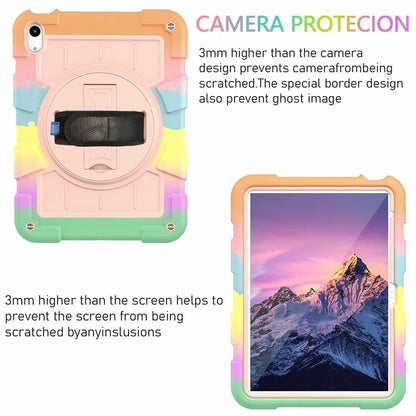 For iPad Air 11 (2024) Kickstand Case Rotating Hand Strap PC+TPU Tablet Cover with Shoulder Strap