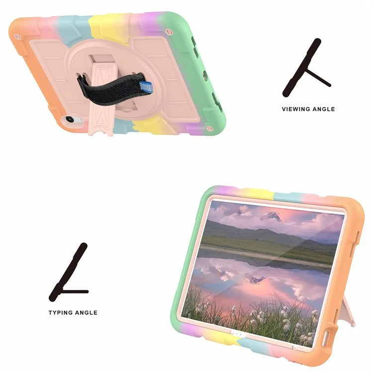 For iPad Air 11 (2024) Kickstand Case Rotating Hand Strap PC+TPU Tablet Cover with Shoulder Strap