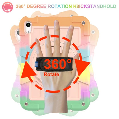 For iPad Air 11 (2024) Kickstand Case Rotating Hand Strap PC+TPU Tablet Cover with Shoulder Strap