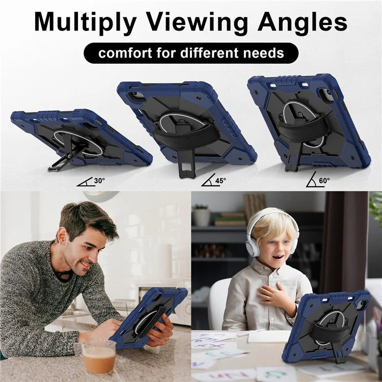 For iPad Air 11 (2024) Case Silicone+PC Kickstand Tablet Cover with Shoulder Strap