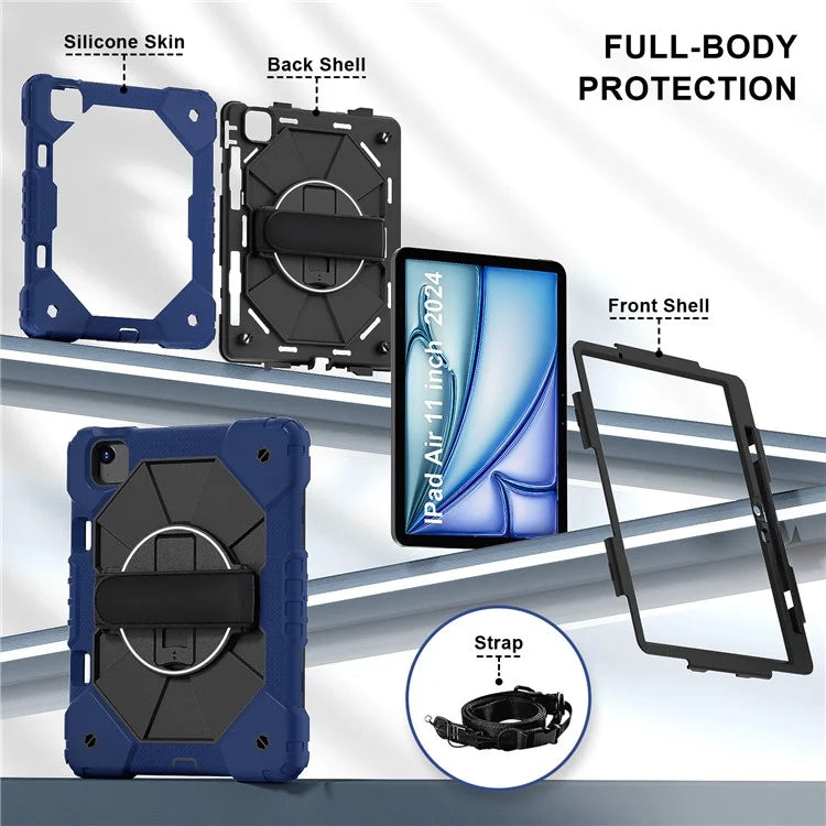 For iPad Air 11 (2024) Case Silicone+PC Kickstand Tablet Cover with Shoulder Strap