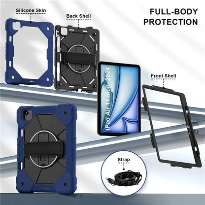 For iPad Air 11 (2024) Case Silicone+PC Kickstand Tablet Cover with Shoulder Strap