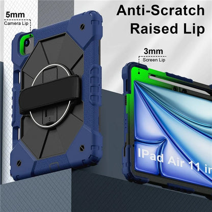 For iPad Air 11 (2024) Case Silicone+PC Kickstand Tablet Cover with Shoulder Strap
