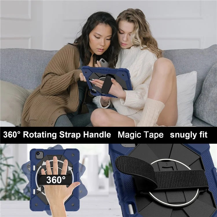 For iPad Air 11 (2024) Case Silicone+PC Kickstand Tablet Cover with Shoulder Strap