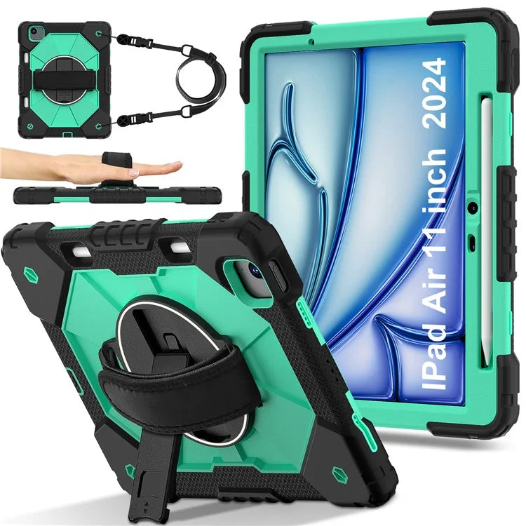 For iPad Air 11 (2024) Case Silicone+PC Kickstand Tablet Cover with Shoulder Strap