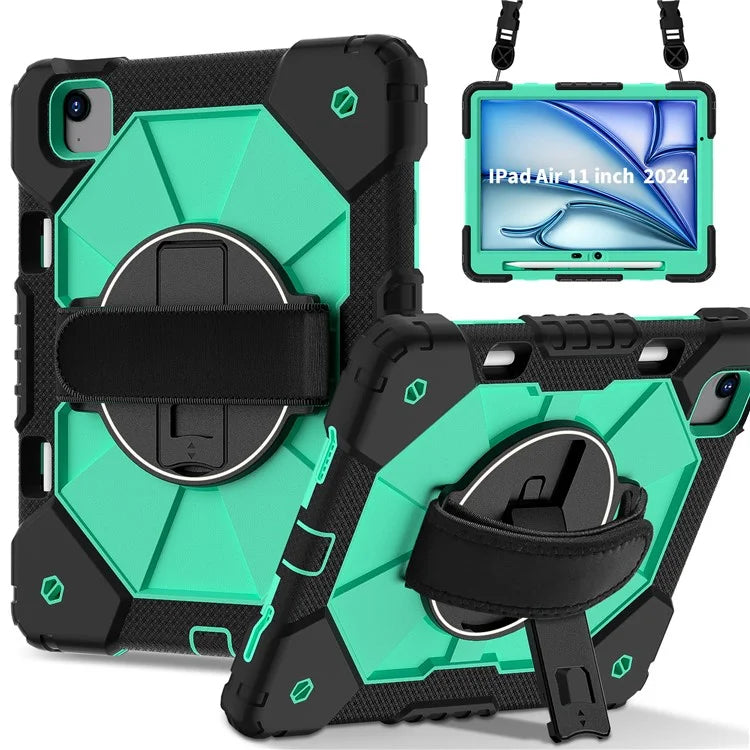 For iPad Air 11 (2024) Case Silicone+PC Kickstand Tablet Cover with Shoulder Strap