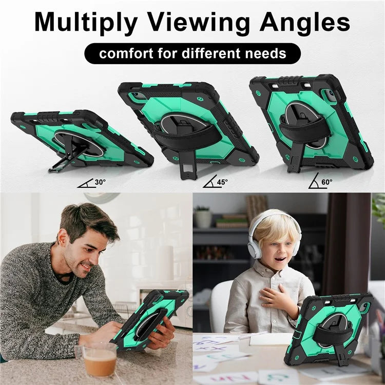 For iPad Air 11 (2024) Case Silicone+PC Kickstand Tablet Cover with Shoulder Strap