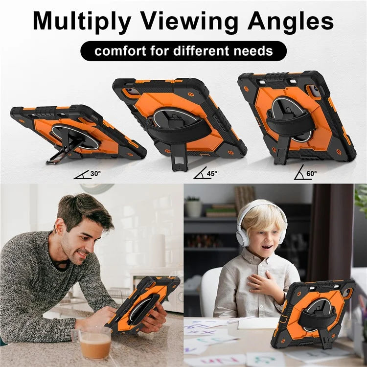 For iPad Air 11 (2024) Case Silicone+PC Kickstand Tablet Cover with Shoulder Strap