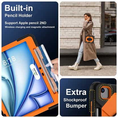 For iPad Air 11 (2024) Case Silicone+PC Kickstand Tablet Cover with Shoulder Strap
