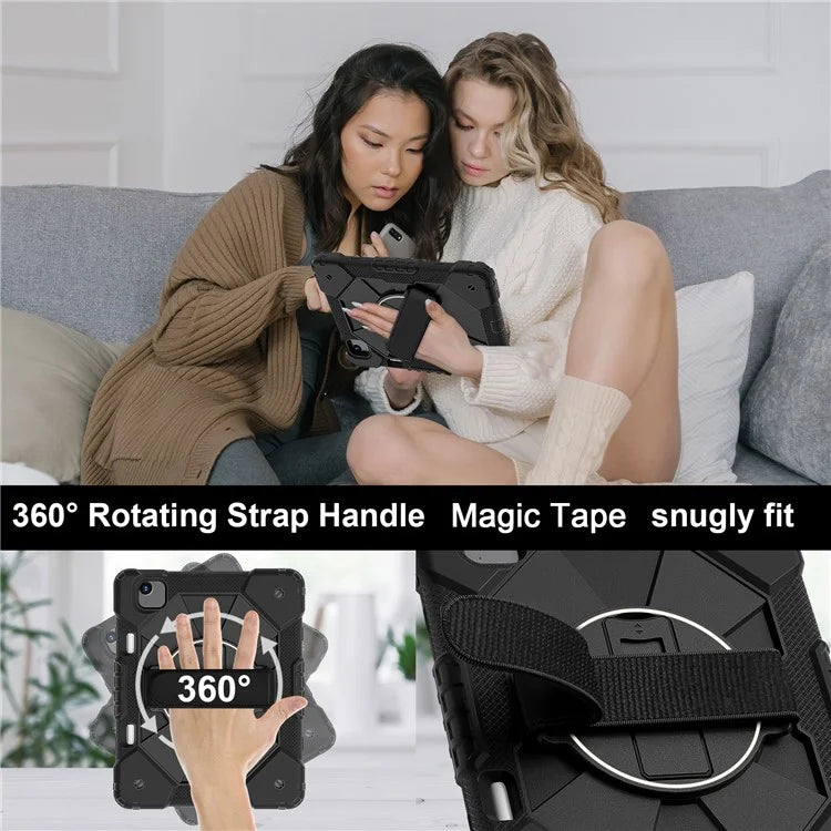 For iPad Air 11 (2024) Case Silicone+PC Kickstand Tablet Cover with Shoulder Strap